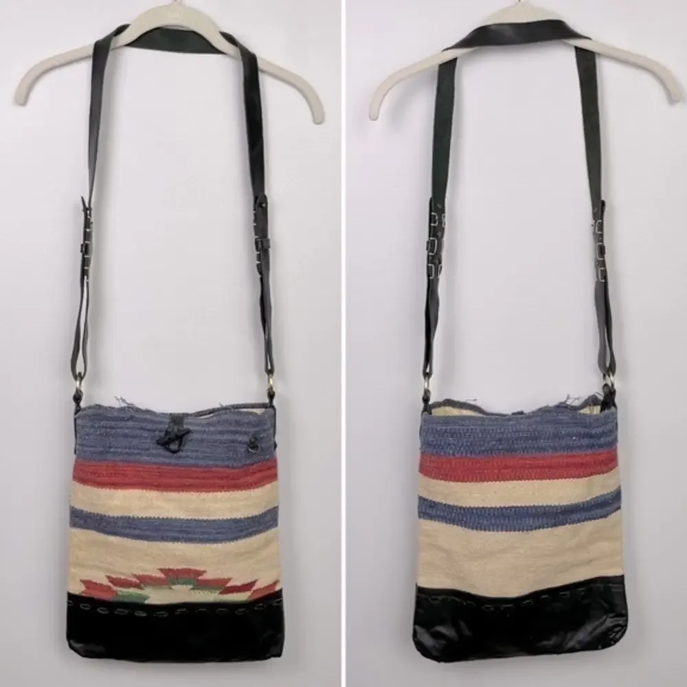 RAJ Southwestern‎ Aztec Crossbody Bag Woven Textile Leather